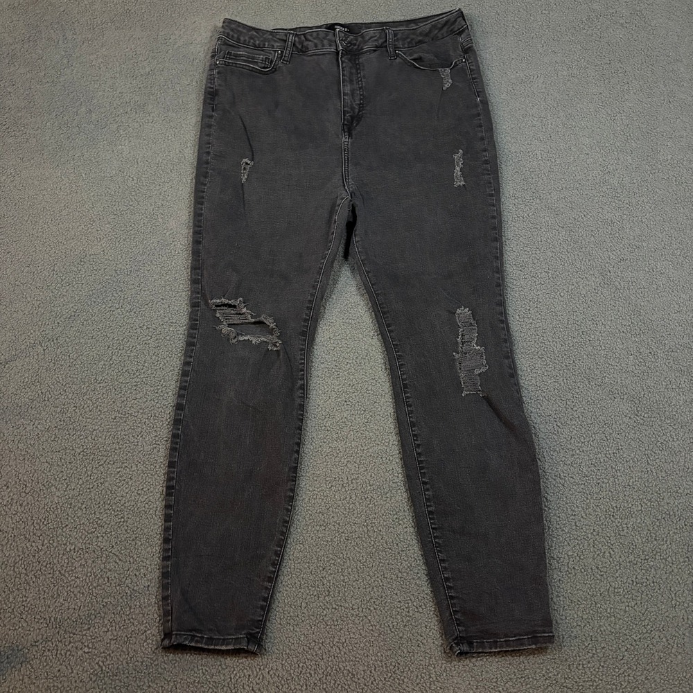 Forever 21+ Jeans Womens 16 Black Skinny Distressed High Rise Denim Pants 8749